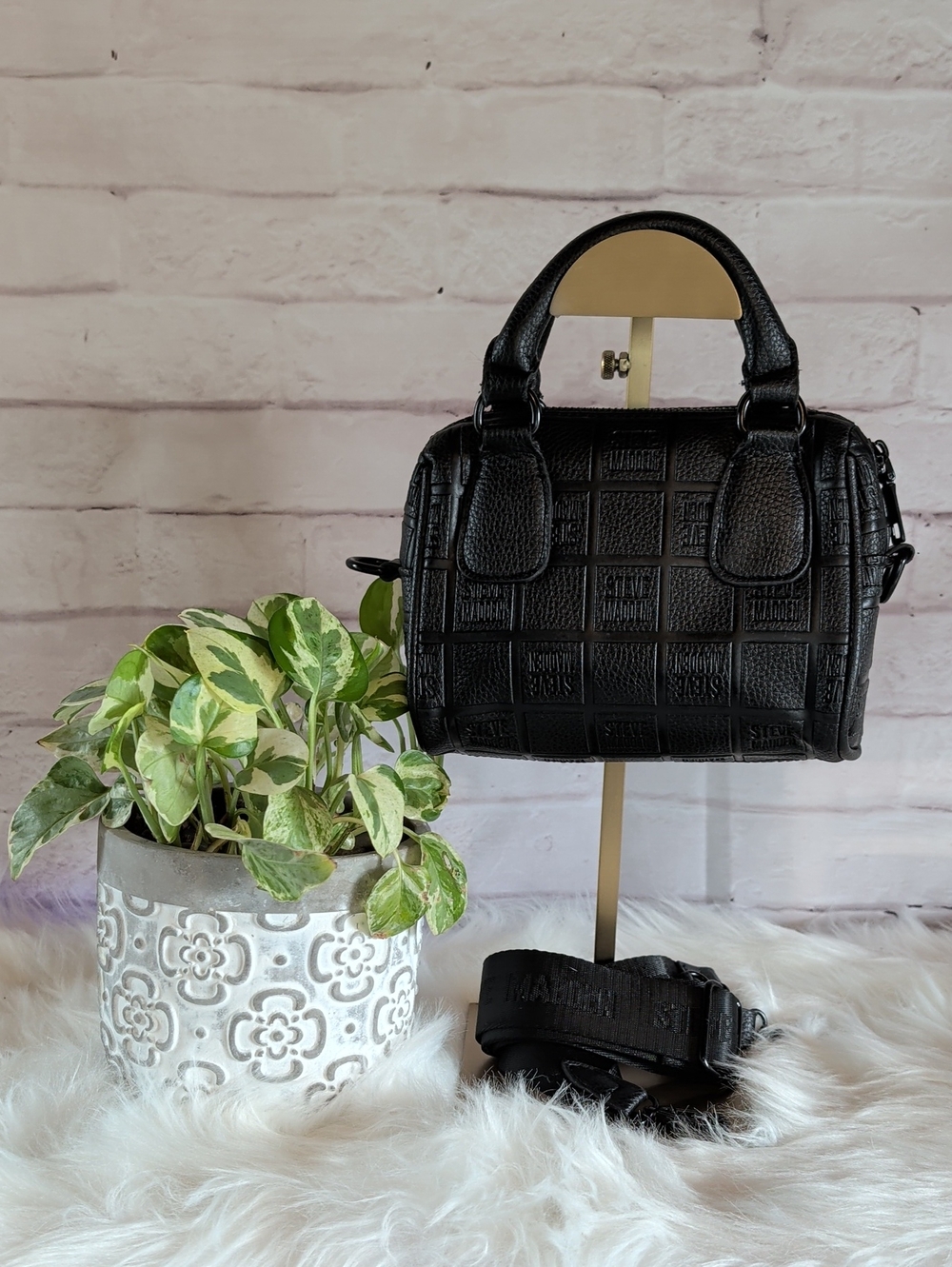 Steve Madden Black Embossed Mini Satchel